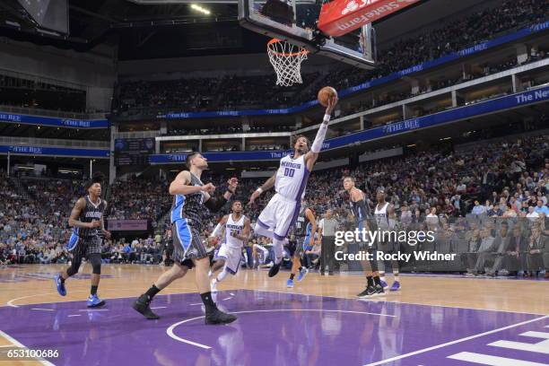 Willie Cauley-Stein of the Sacramento Kings shoots the ball against the Orlando Magics on March 13, 2017 at Golden 1 Center in Sacramento,...