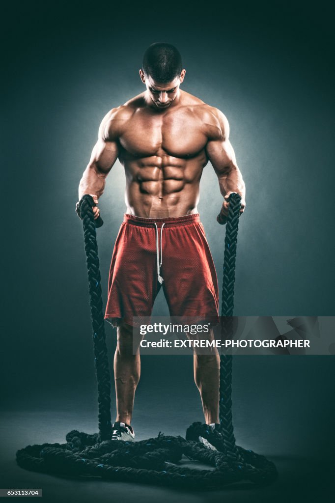 Studio portrait of male fitness athlete