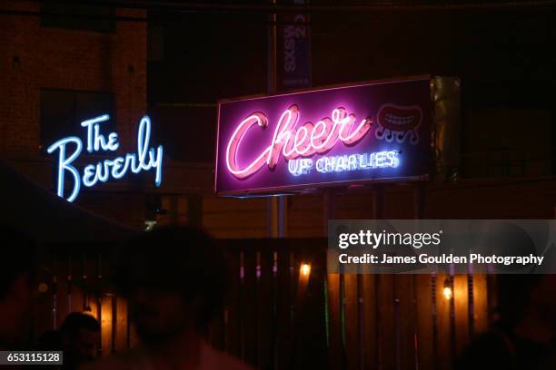 Signage outside Moogfest during 2017 SXSW Conference and Festivals at Cheer Up Charlie's on March 13, 2017 in Austin, Texas.