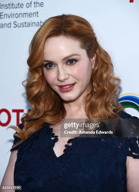 Actress Christina Hendricks arrives at the UCLA Institute of the Environment and Sustainability Innovators for a Healthy Planet celebration on March...