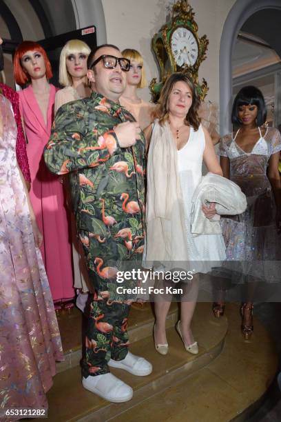 Designer William Arlotti, Guest owner of Domaine de La Croix and models pose during the William Arlotti Show at Hotel Lancaster Hosted by Domaine de...