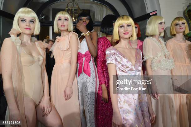 Models walk the runway during the William Arlotti Show at Hotel Lancaster Hosted by Domaine de La Croix wines on March 13, 2017 in Paris, France.