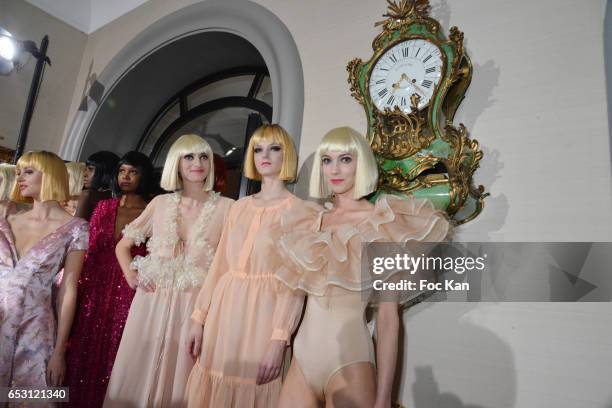 Models walk the runway during the William Arlotti Show at Hotel Lancaster Hosted by Domaine de La Croix wines on March 13, 2017 in Paris, France.