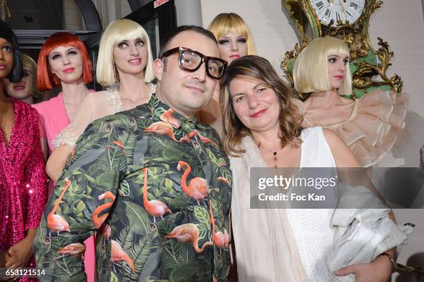 Designer William Arlotti, guest owner of Domaine de La Croix and models pose during the William Arlotti Show at Hotel Lancaster Hosted by Domaine de...
