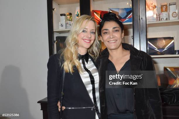 Actresses Julie Nicolet and Fatima Adoum attend William Arlotti Show at Hotel Lancaster Hosted by Domaine de La Croix wines on March 13, 2017 in...