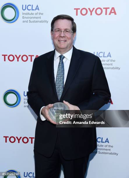 Of Toyota North America Jim Lentz arrives at the UCLA Institute of the Environment and Sustainability Innovators for a Healthy Planet celebration on...