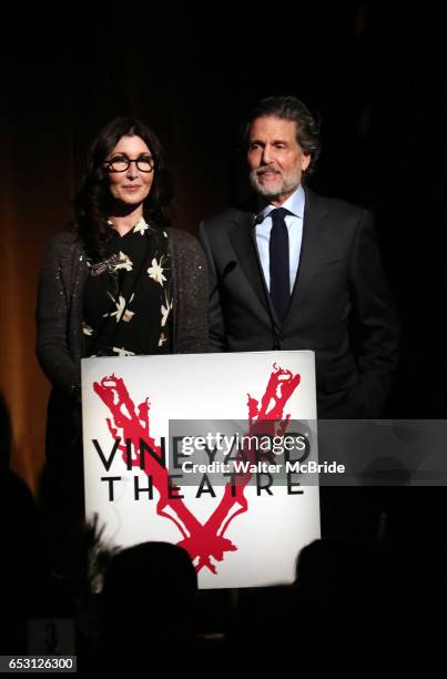 Joanna Gleason and Chris Sarandon on stage at the Vineyard Theatre 2017 Gala at the Edison Ballroom on March 13, 2017 in New York City.