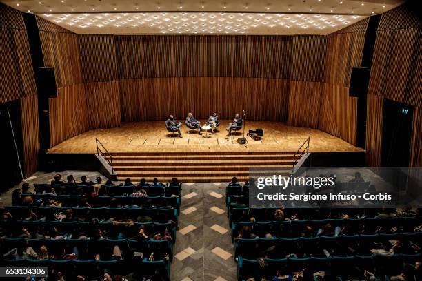 Italian singer-songwriter Brunori Sas , pseudonym of Dario Brunori, meets the students at Universita' Statale di Milano together with , Jacopo...