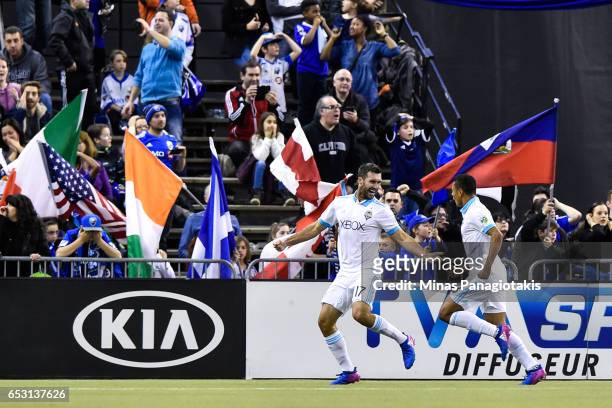 March 11: Will Bruin of the Seattle Sounders celebrates his goal late in the second half during the MLS game against the Montreal Impact at Olympic...