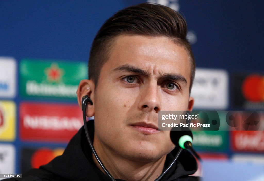 Juventus player Paulo Dybala attends a press conference...