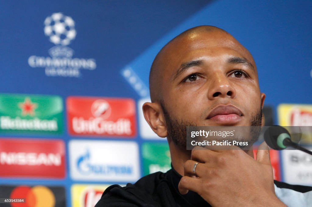 Porto player Yacine Brahimi attends a press conference ahead...