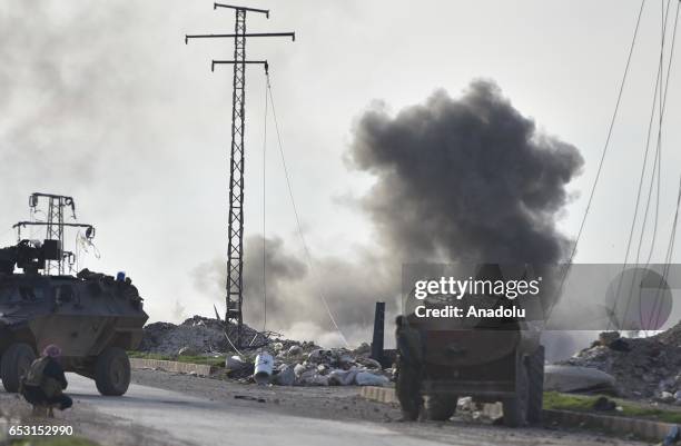 Free Syrian Army members defuse mines placed in the farms by Daesh terrorist, as soldiers continue to clean the al-Bab town of Aleppo from Daesh...