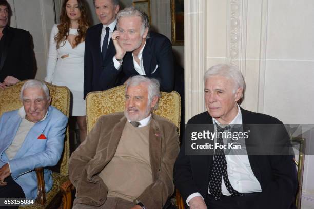 Franck Dubosc, Charles Gerard, Jean Paul Belmondo and Guy Bedos attend 'La Recherche en Physiologie' Charity Gala at Four Seasons Hotel George V on...