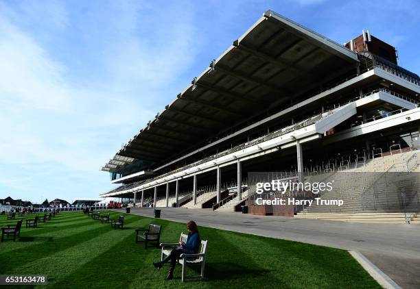 General view as a lady waits for the start during Champion Day of the Cheltenham Festival at Cheltenham Racecourse on March 14, 2017 in Exeter,...