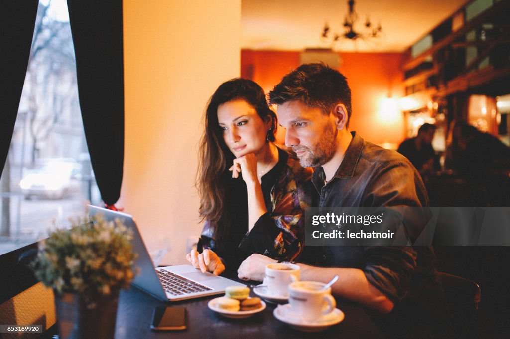 Young people working late in the Belgrade cafe