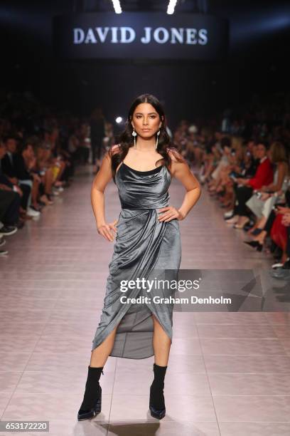 Jessica Gomes showcases a design during the David Jones Gala Runway Show at VAMFF on March 14, 2017 in Melbourne, Australia.