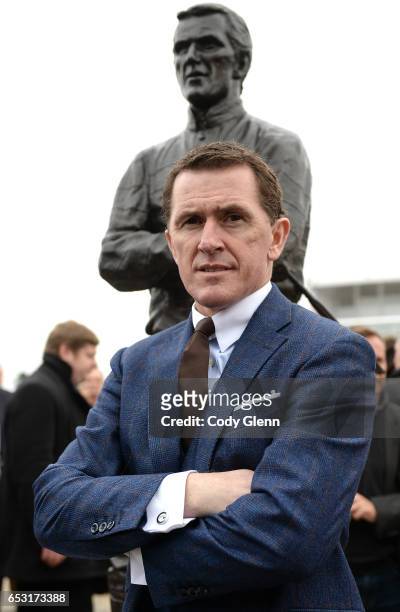 Cheltenham , United Kingdom - 14 March 2017; Former jockey A.P. McCoy pictured in front of his new statue which was unveiled prior to the Cheltenham...