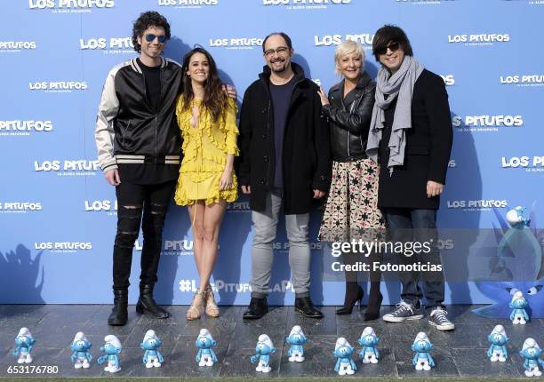 Pablo Ibanez, Macarena Garcia, Jordi Sanchez, Eva Hache and Luis Piedrahita attend a photocall for 'Smurfs: The Lost Village' at Casa Club on March...