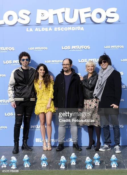Pablo Ibanez, Macarena Garcia, Jordi Sanchez, Eva Hache and Luis Piedrahita attend a photocall for 'Smurfs: The Lost Village' at Casa Club on March...
