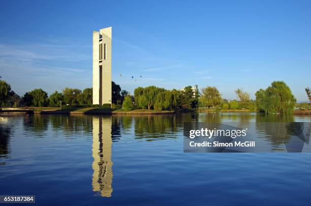 the national carillon situated on aspen island in canberra, australian capital territory, australia - lake burley griffin stock pictures, royalty-free photos & images