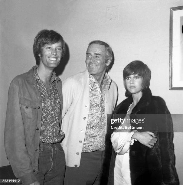 Actor Henry Fonda , currently starring in a revival of “Our Town,” meets with son Peter and daughter Jane after they attended a recent performance of...