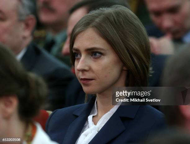 Russian State Duma Deputy and former Crimea's Prosecutor Natalia Poklonskaya attends the Prosecutor General's Annual Board on March 14, 2017 in...