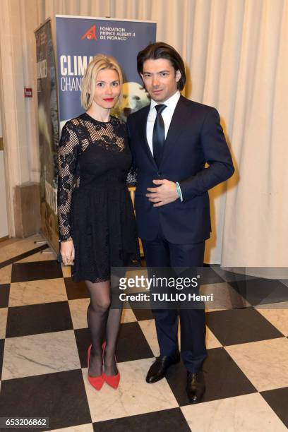 At the evening gala for the 10th anniversary of the Prince Albert II de Monaco Foundation, Delphine and Gautier Capucon pose for Paris Match on...