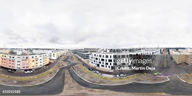 newly constructed buildings 360° aerial spherical hdr panorama - hdri 360 - fotografias e filmes do acervo