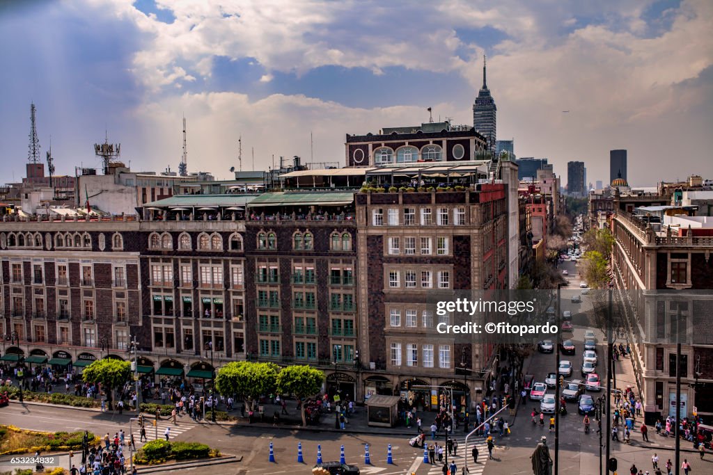 Landscape of a side of the city square zocalo in Mexico City