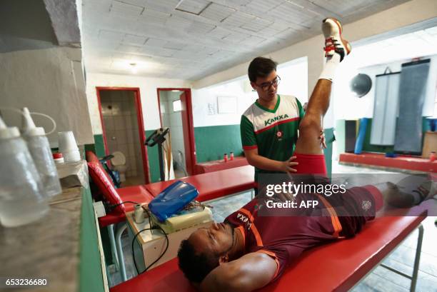 Bruno Fernandes begins training as the new goalkeeper at the BOA Esporte club in the city of Varginha, Minas Gerais, southeast Brazil on March 14,...