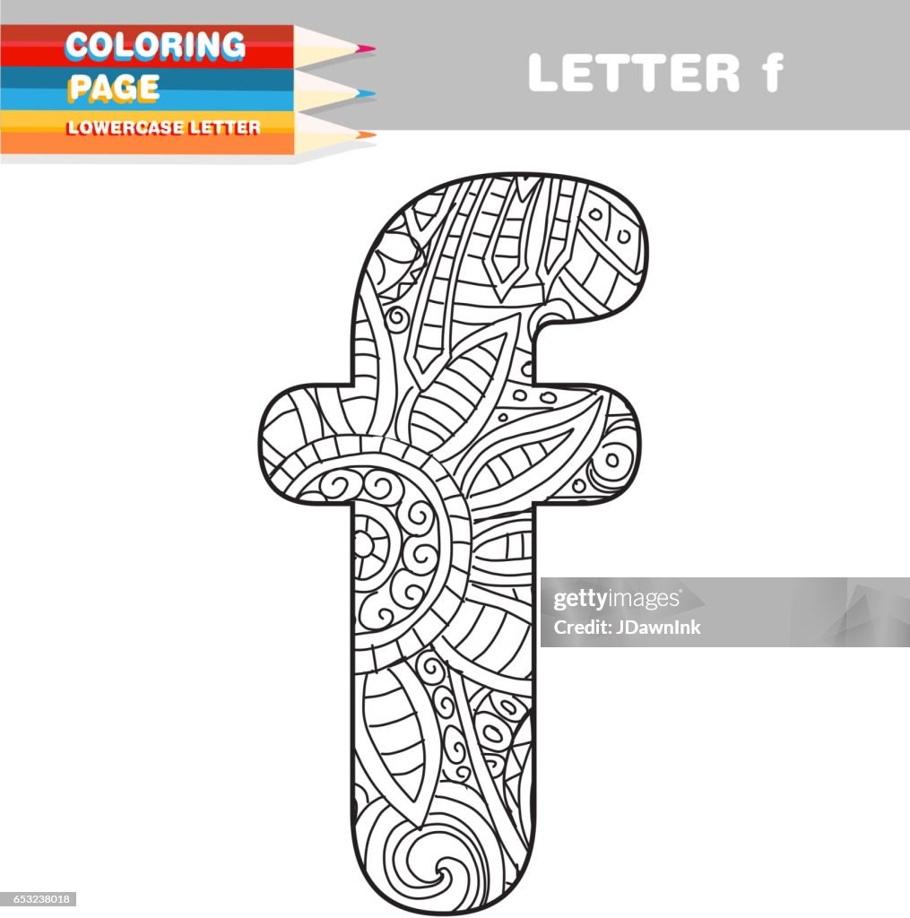 Adult Coloring book lower case letters hand drawn template