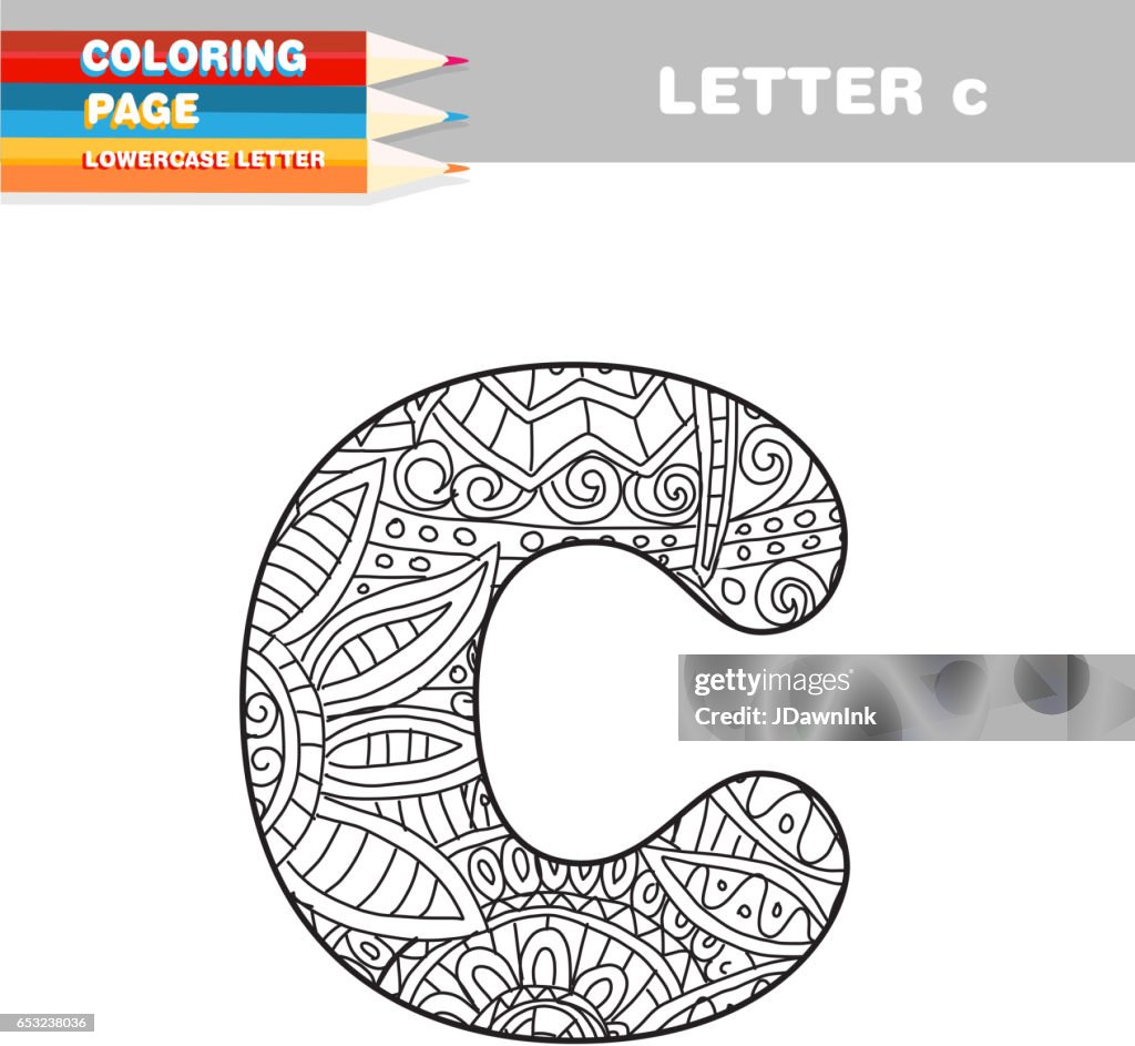 Modello di disegnare a mano lettere minuscole del libro da colorare per adulti