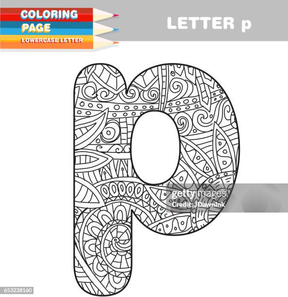 adult coloring book lower case letters hand drawn template - adult coloring stock illustrations