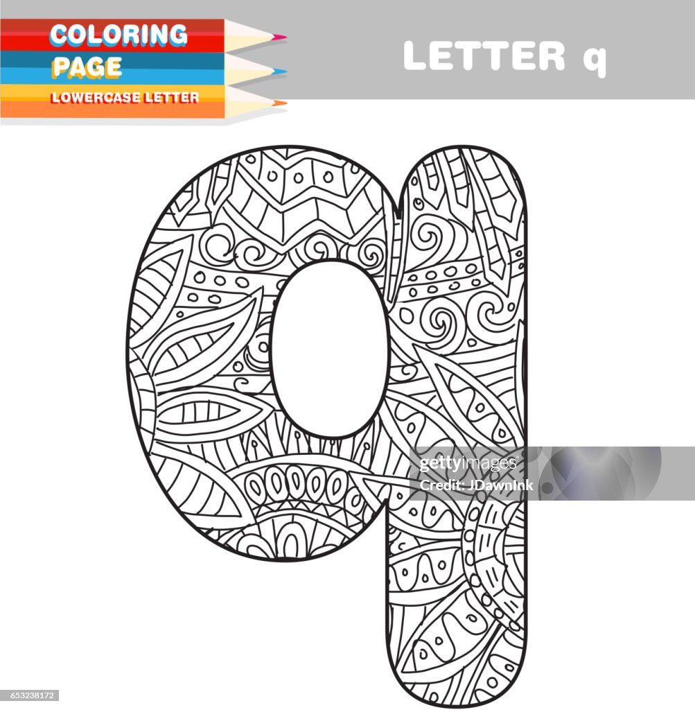 Adult Coloring book lower case letters hand drawn template