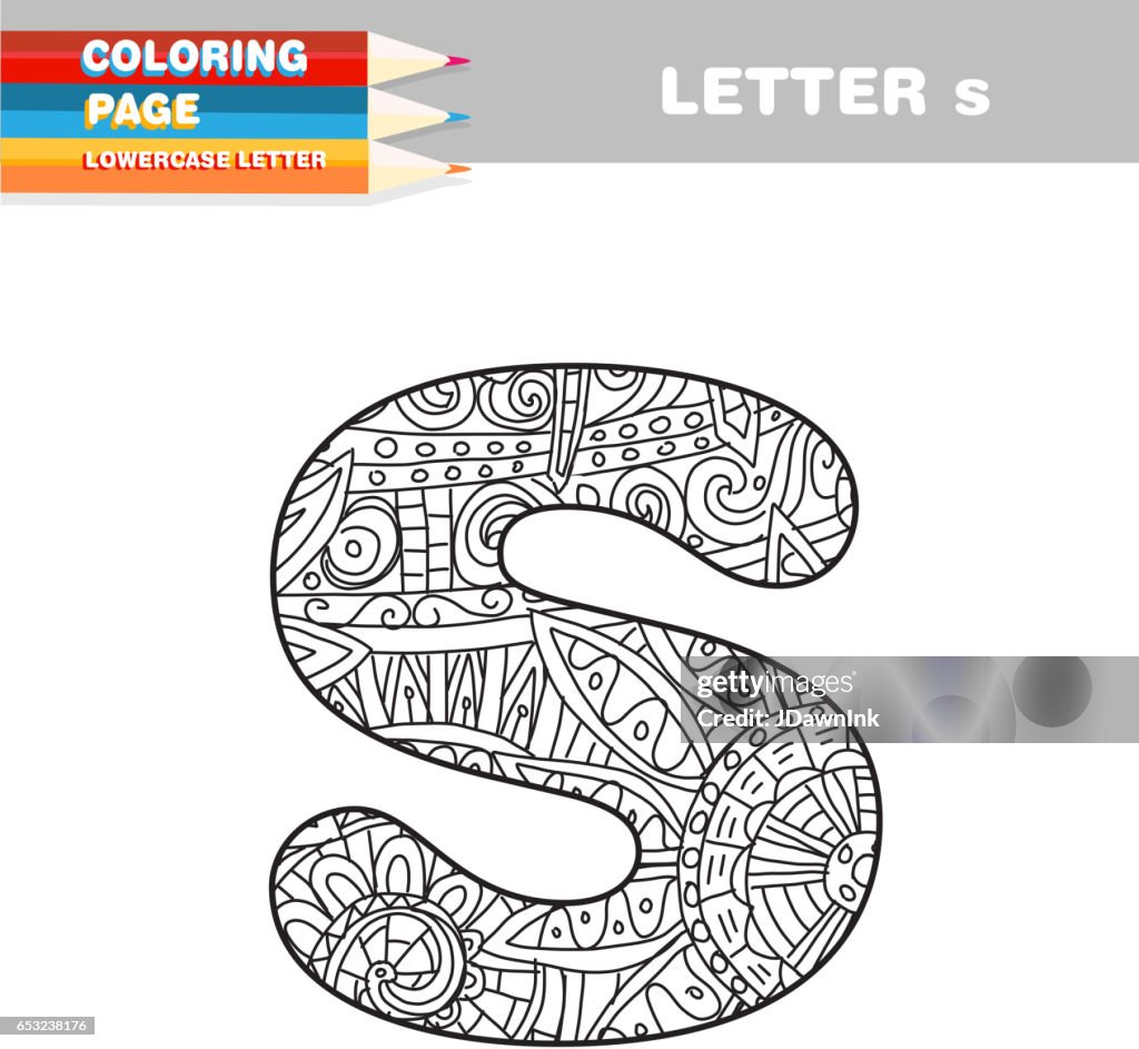 Adult Coloring book lower case letters hand drawn template
