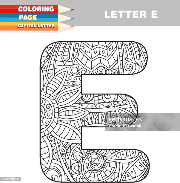 adult coloring book capital letters hand drawn template - coloring book stock illustrations