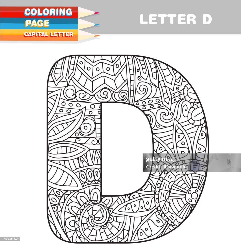 Adult Coloring book capital letters hand drawn template