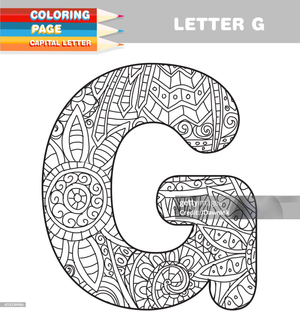 Adult Coloring book capital letters hand drawn template