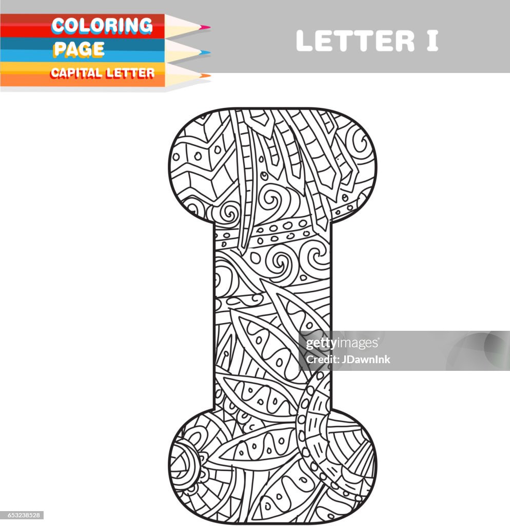 Adult Coloring book capital letters hand drawn template