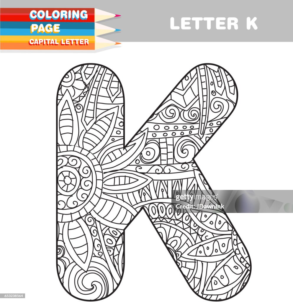 Adult Coloring book capital letters hand drawn template