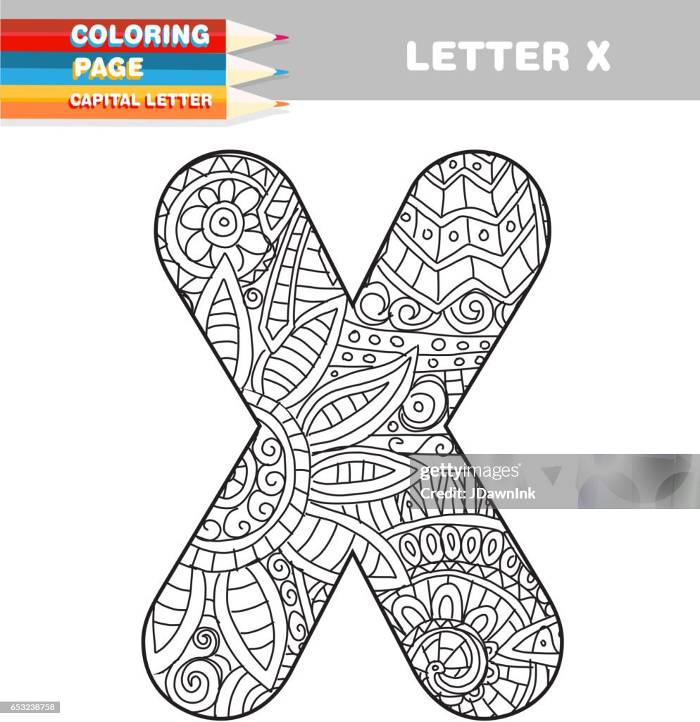 Adult Coloring book capital letters hand drawn template