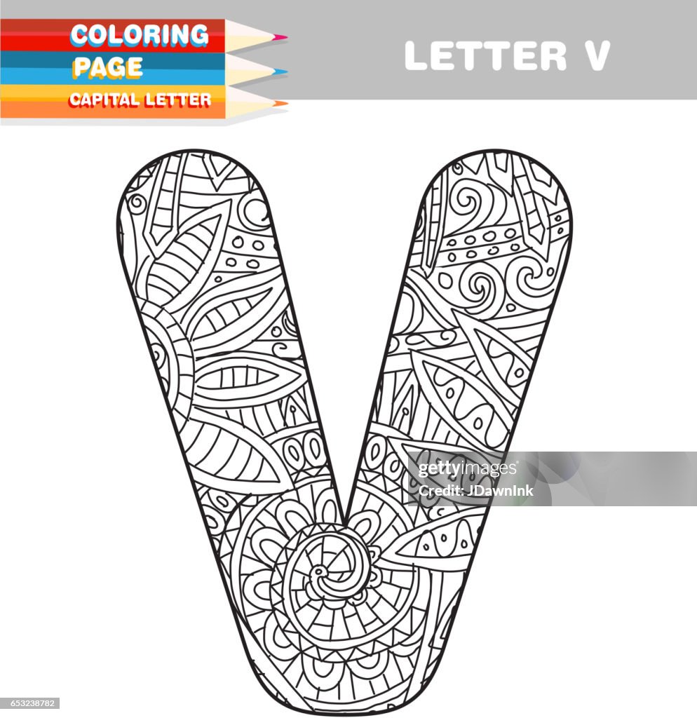 Adult Coloring book capital letters hand drawn template