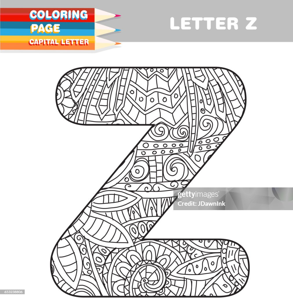 Adult Coloring book capital letters hand drawn template