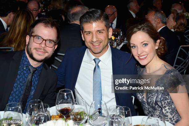Greg Jarrett, Tony Yazbeck and Laura Osnes attend the Guild Hall Academy of the Arts Achievement Awards & Benefit Dinner at The Rainbow Room on March...