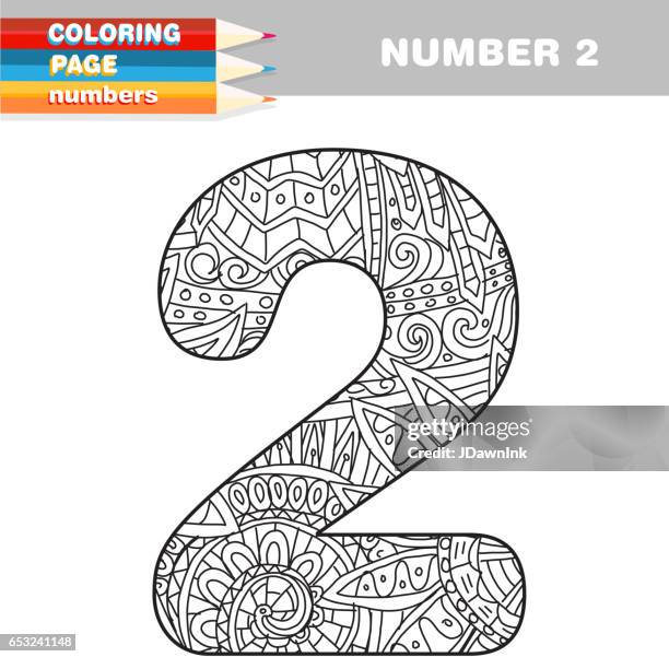 adult coloring book numbers hand drawn template - number 2 pencil stock illustrations