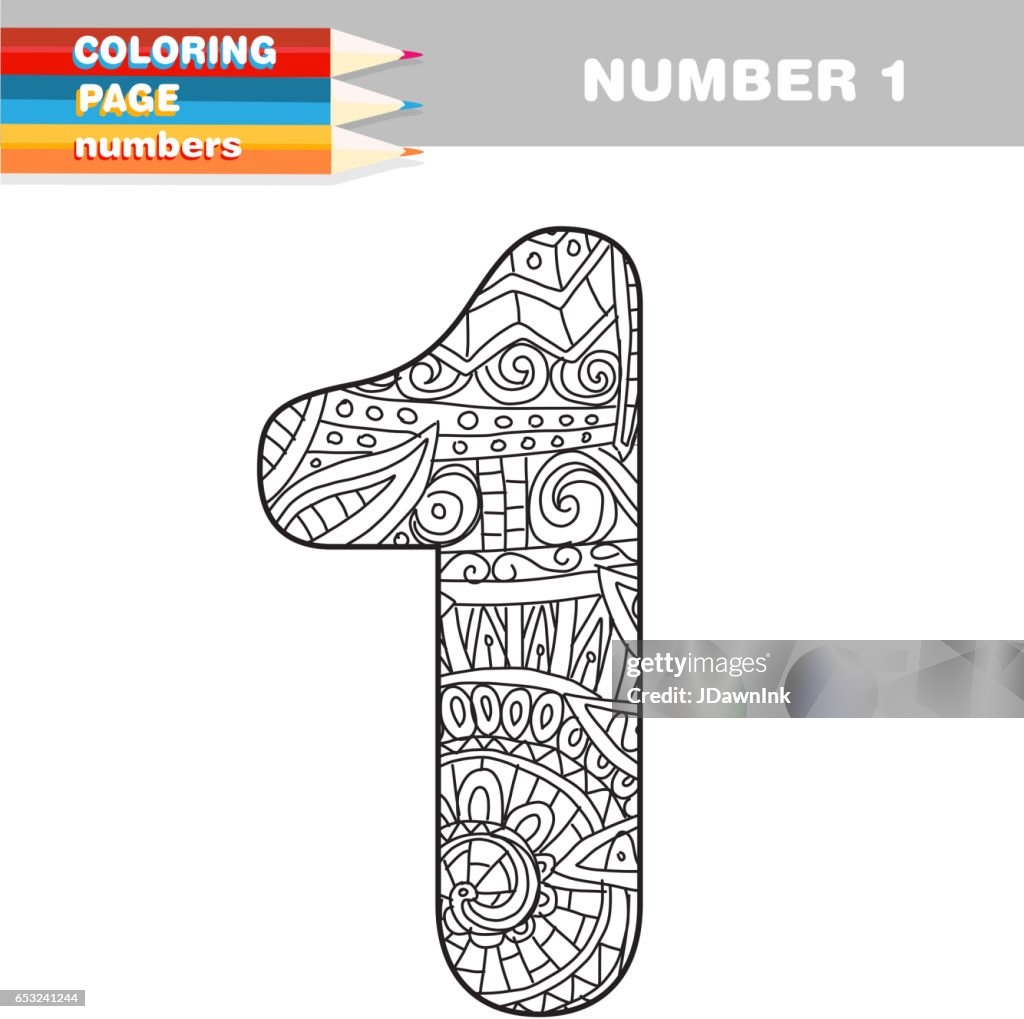 Adult Coloring book numbers hand drawn template