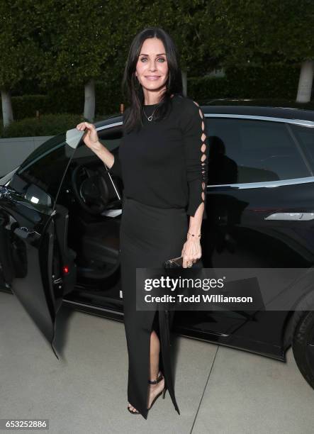 Courteney Cox arrives in her Tesla at the UCLA Institute Of The Environment And Sustainability Celebrates Innovators For A Healthy Planet on March...