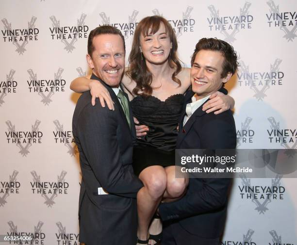 Jeffry Dennan, Laura Darrell and Brandon Flynn attend the Vineyard Theatre 2017 Gala at the Edison Ballroom on March 14, 2017 in New York City.