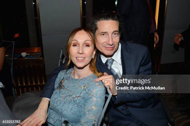 Andrea Grover and Carlos Lama attend the Guild Hall Academy of the Arts Achievement Awards & Benefit Dinner at The Rainbow Room on March 13, 2017 in...