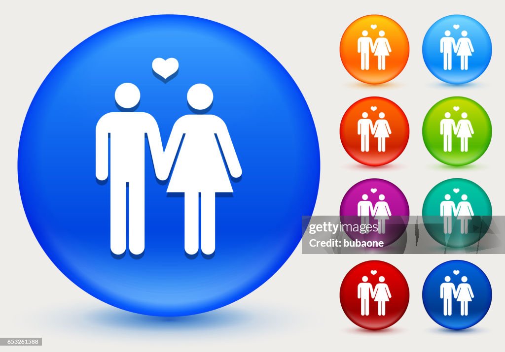 Couple Icon on Shiny Color Circle Buttons